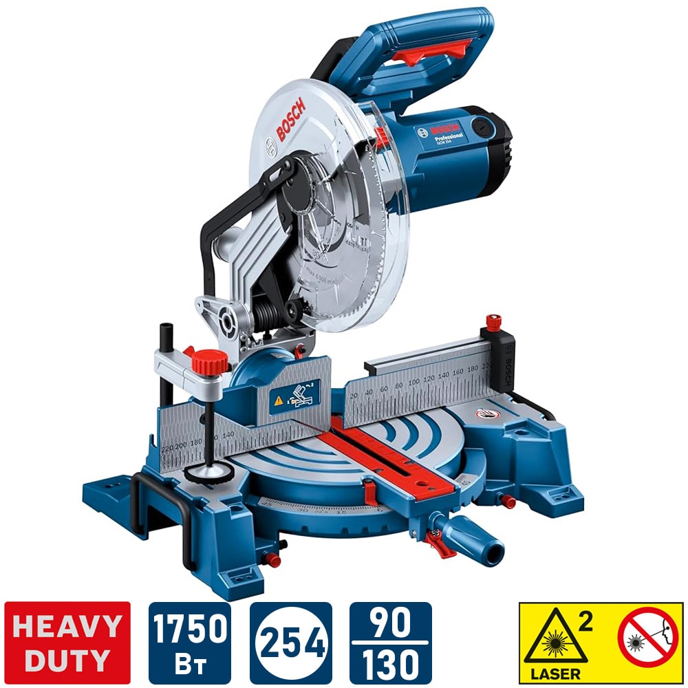 Торцовочная пила GCM 254 (1750Вт / 254*30мм / Лазер), BOSCH