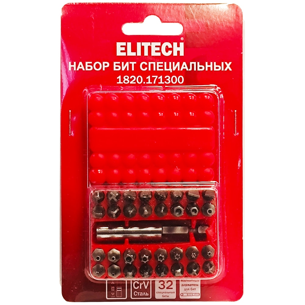 Набор кованных специальных бит 25 мм (32 шт) с магнитным держателем ELITECH (1820.171300)