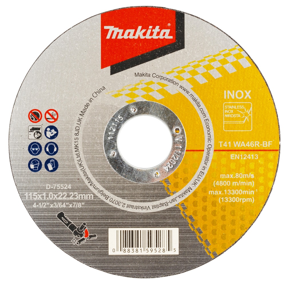 Отрезной круг 115x1,0x22,23 мм по металлу / нержавеющей стали MAKITA (D-75524)