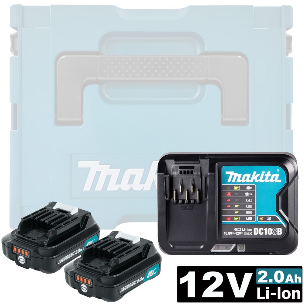 Набор: акккумуляторы BL1020B (2.0 Ah / 2 шт) + зарядное DC10SB MAKITA (197658-5)