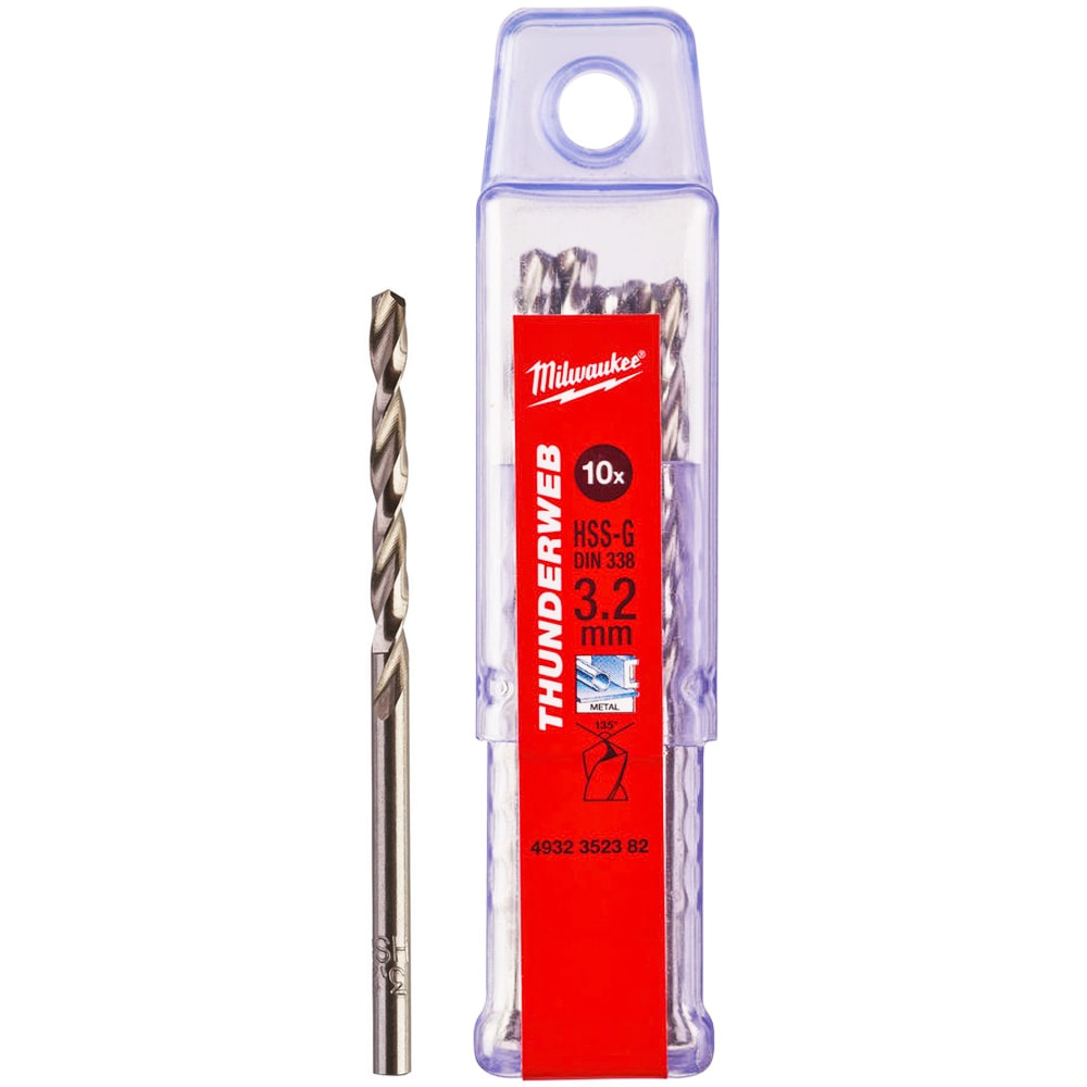 Сверло по металлу 3,2x65 мм HSS-G (10 шт) Thunderweb Milwaukee (4932352382)