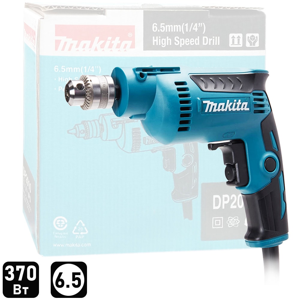 Дрель безударная DP2010 (370 Вт / 6,5 мм / Коробка), MAKITA