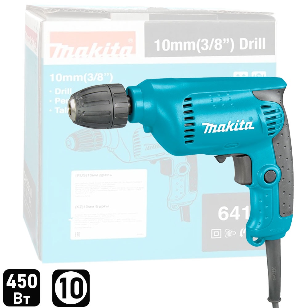 Дрель безударная 6413 (450Вт / 10мм / Коробка), MAKITA