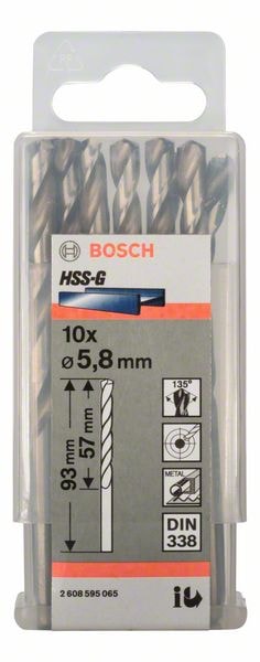 Сверло по металлу HSS-G 5,8x57x83 мм (10 шт), BOSCH