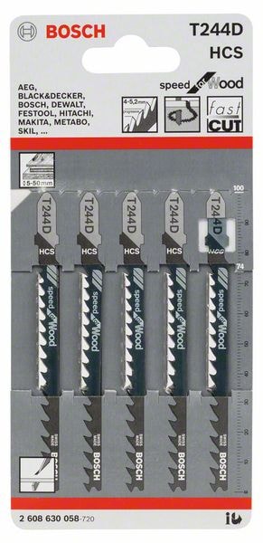 Пилка для лобзика T244D Speed for Wood (5 шт) BOSCH (2608630058)
