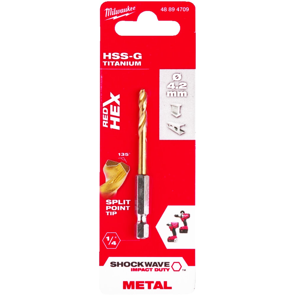 Сверло по металлу 4,2х74 мм Shokwave Red Hex HSS-G Tin Milwaukee (48894709)