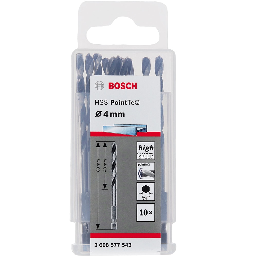 Сверло по металлу 4 х 83 мм (10 шт) HSS PointTeQ HEX BOSCH (2608577543), фото 3