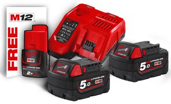 Энергокомплект M18 NRG-502 (5.0 Ah / 2 шт) + M12 B2 (2.0 Ah) Milwaukee (4933459217)