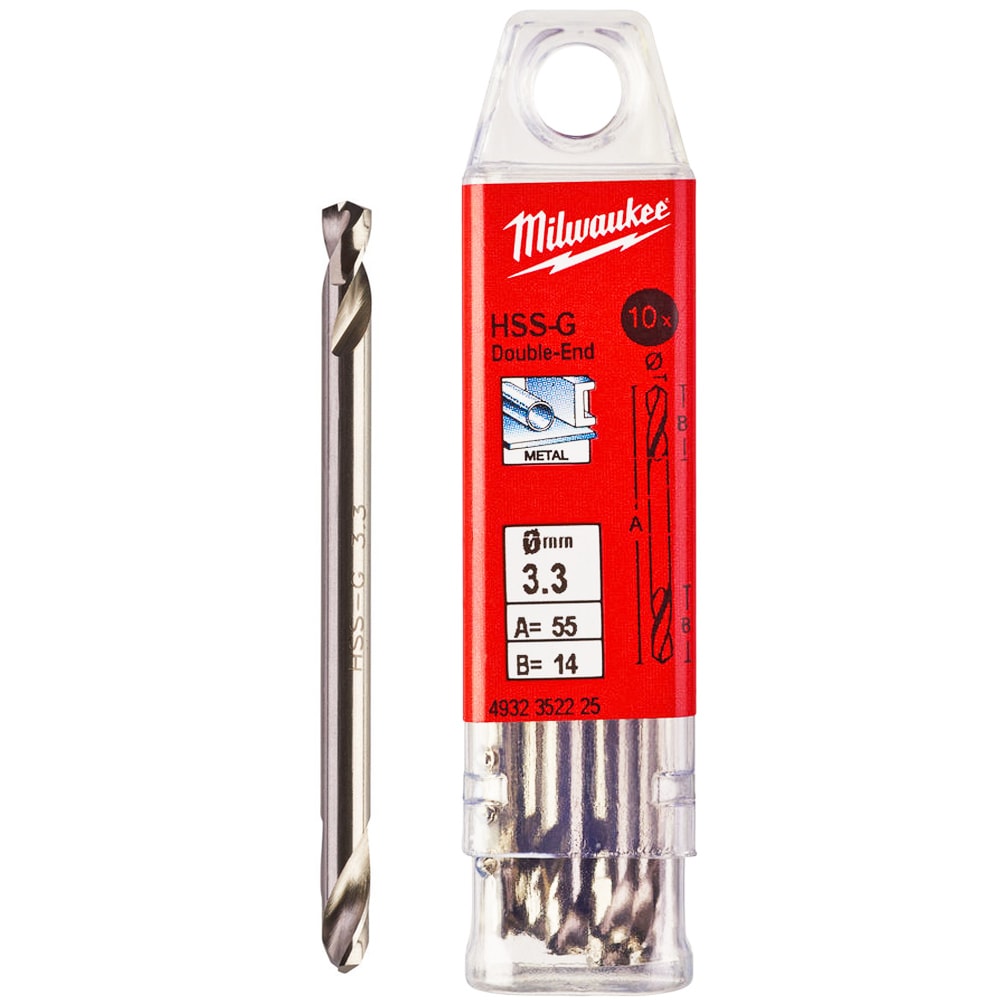 Сверло по металлу двухстороннее 3.3x55 мм HSS-G (10 шт) Round Shank Milwaukee (4932352225)