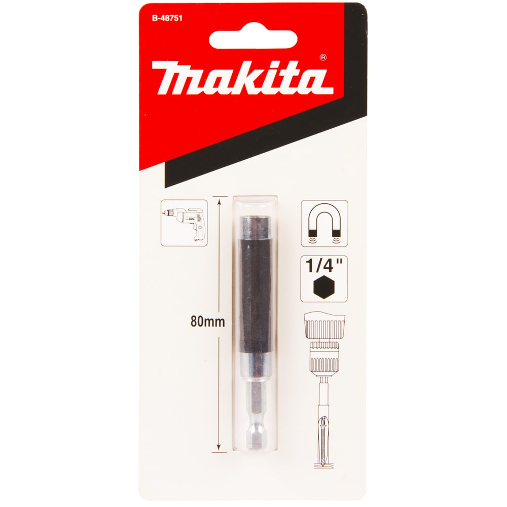 Держатель бит магнитный 80 мм хв. 1/4" (с выдвижной обоймой), Makita
