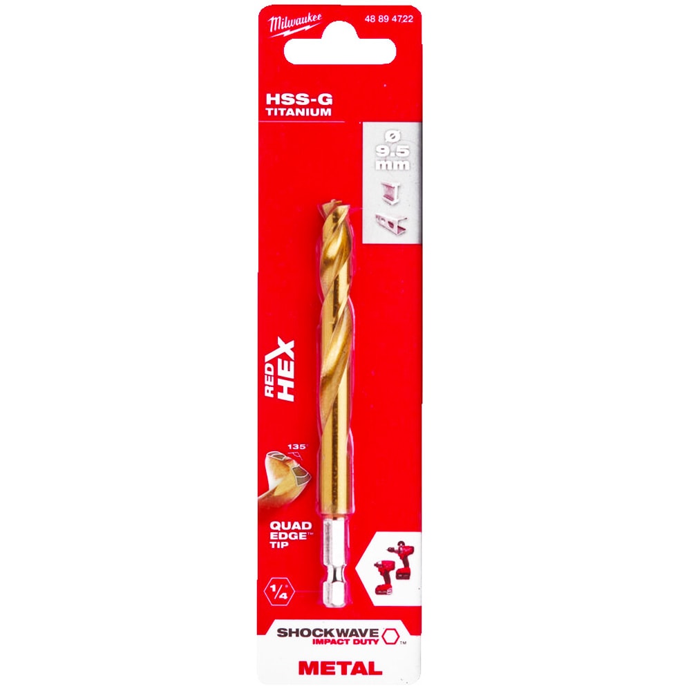Сверло по металлу 9,5х118 мм Shokwave Red Hex HSS-G Tin Milwaukee (48894722)