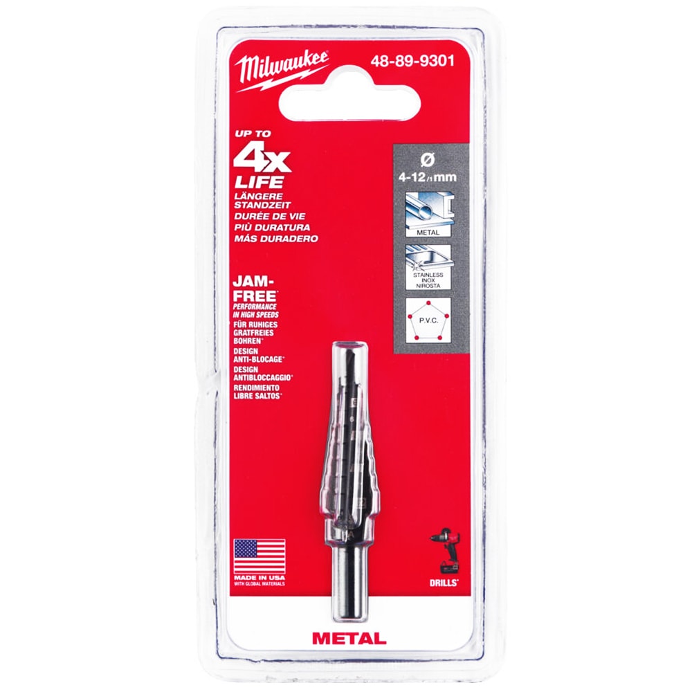 Ступенчатое сверло Step Drill 4-12 мм (шаг 1 мм) Milwaukee (48899301)