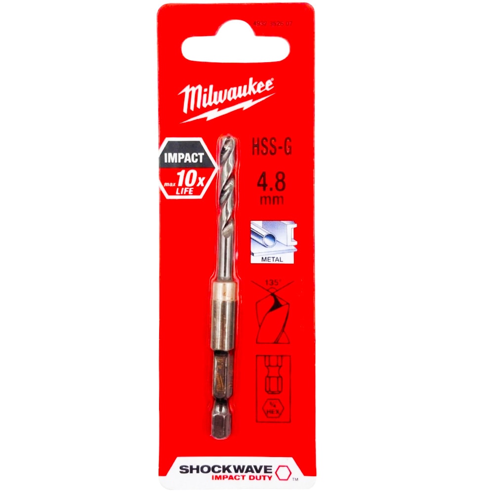 Сверло по металлу 4,8x90 мм Shokwave HSS-G HEX Milwaukee (4932352607)