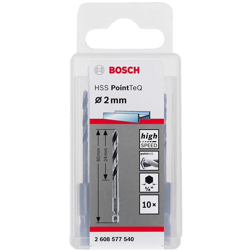 Сверло по металлу 2 х 60 мм (10 шт) HSS PointTeQ HEX BOSCH (2608577540), фото 3