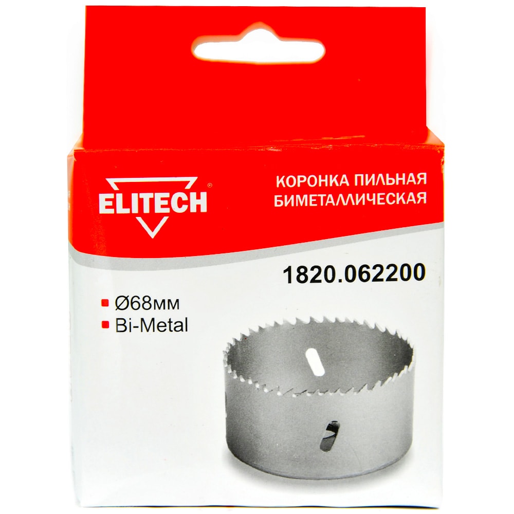 Коронка по дереву с металлом 68 мм Bi-Metal ELITECH (1820.062200)
