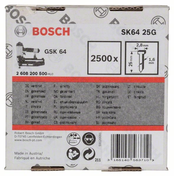 Штифты для GSK 64/SK64 25G (2500 шт) BOSCH (2608200500)