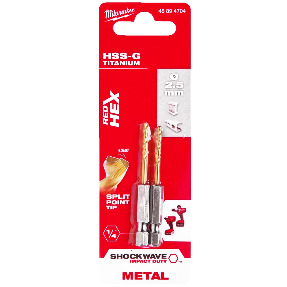 Сверло по металлу 2,5х62 мм (2 шт) Shokwave Red Hex HSS-G Tin Milwaukee (48894704)