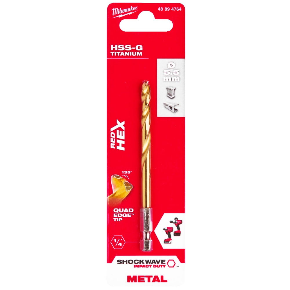 Сверло по металлу 5,5х104 мм Shokwave Red Hex HSS-G Tin Milwaukee (48894764)