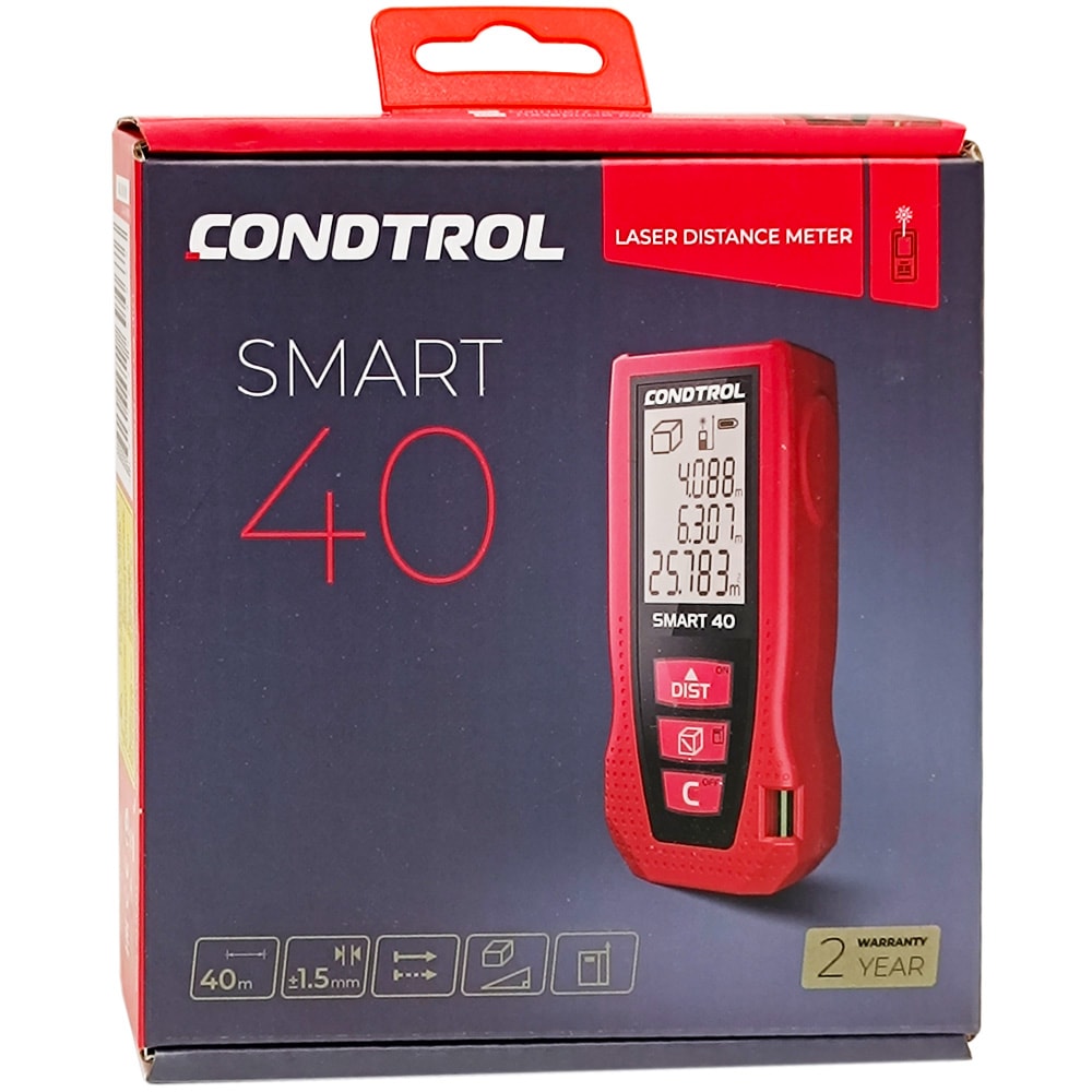 Дальномер лазерный SMART 40 (Красный / 40 м / ± 1,5 мм / 2хAAA / Чехол), CONDTROL, фото 2