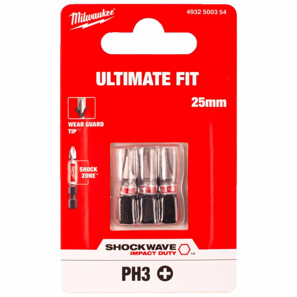 Бита ударная Shockwave Impact Duty PH3 25 мм (3 шт) Milwaukee (4932500354)