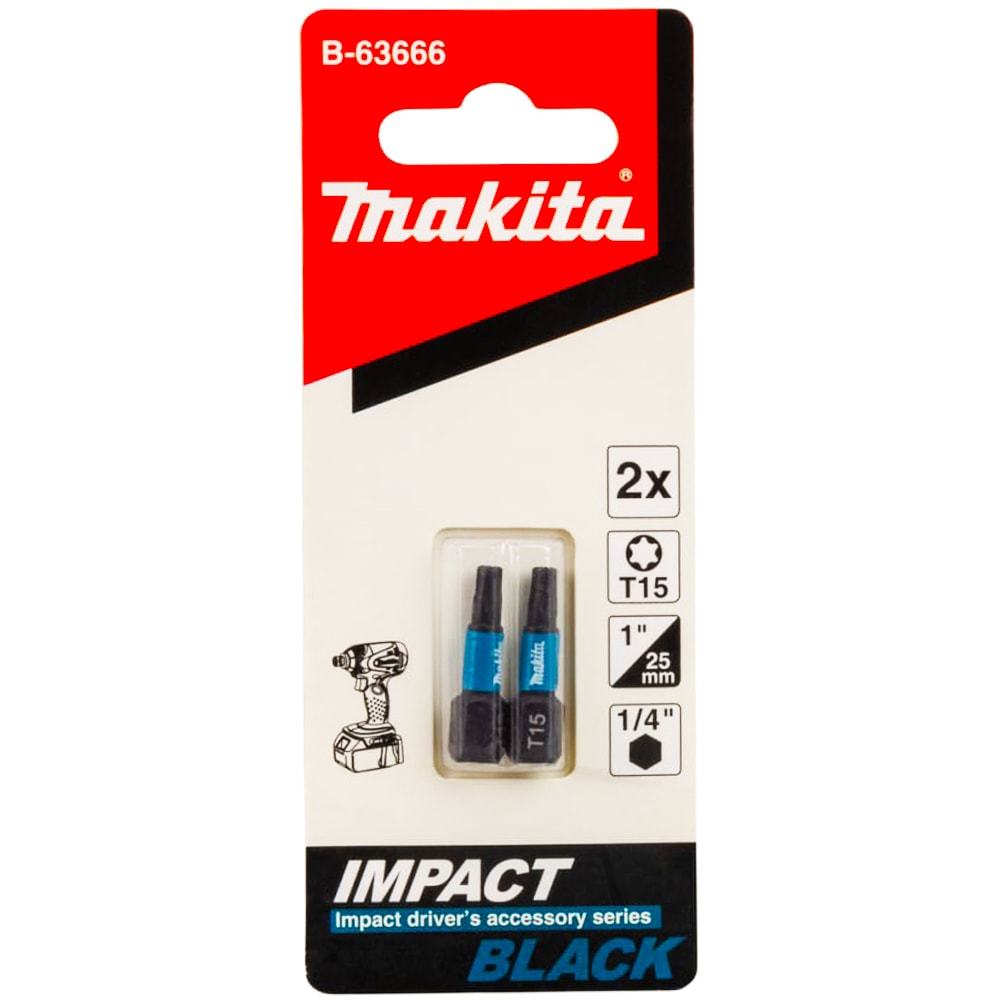 Бита ударная T15 25 мм Impact Black (2 шт) MAKITA (B-63666)