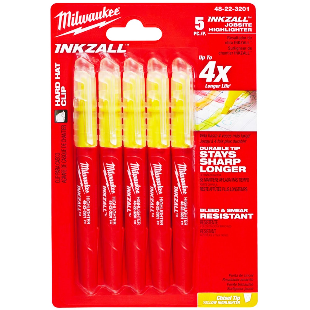 Текстмаркеры желтые (5 шт) INKZALL Milwaukee (48223201)