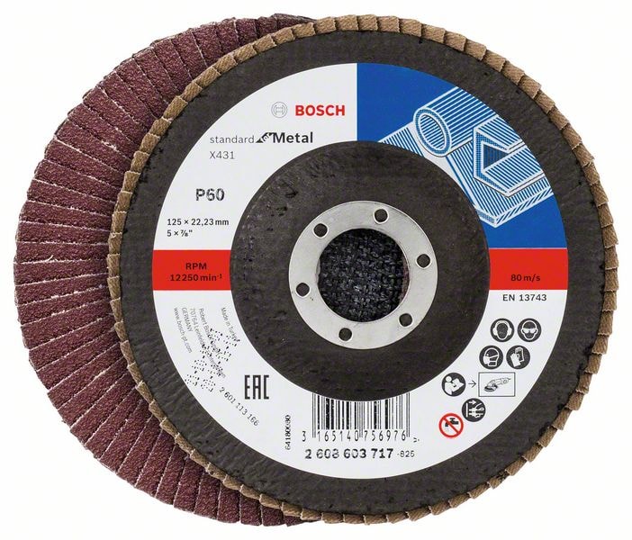 Лепестковый шлифкруг Standard for Metal 125x22,23 мм P60 (плоский) BOSCH (2608603717)