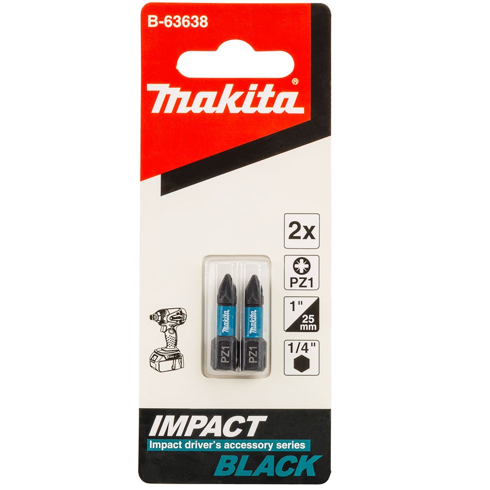 Бита Impact Black PZ1 25 мм E-form (2 шт), MAKITA