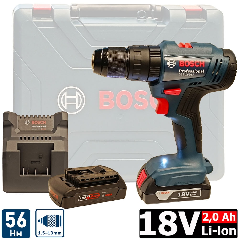 Дрель-шуруповерт ударная аккумуляторная GSB 183-LI Professional BOSCH (06019K9100)