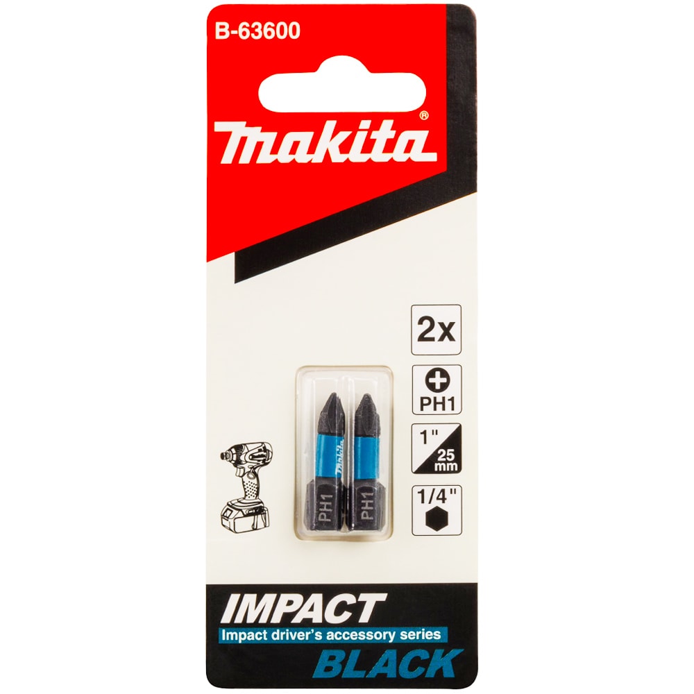 Бита ударная PH1 25 мм Impact Black (2 шт) MAKITA (B-63600)