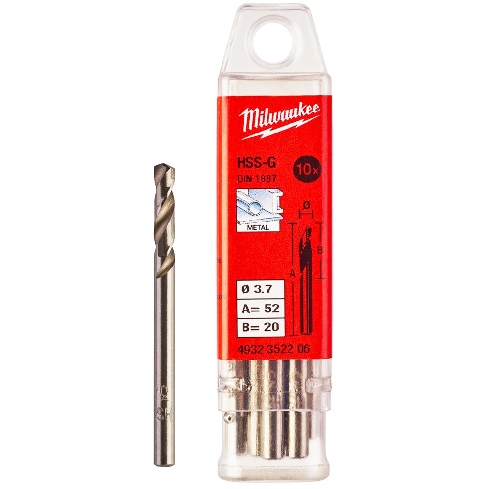Сверло по металлу 3,7х52 мм HSS-G (10 шт) Milwaukee (4932352206)