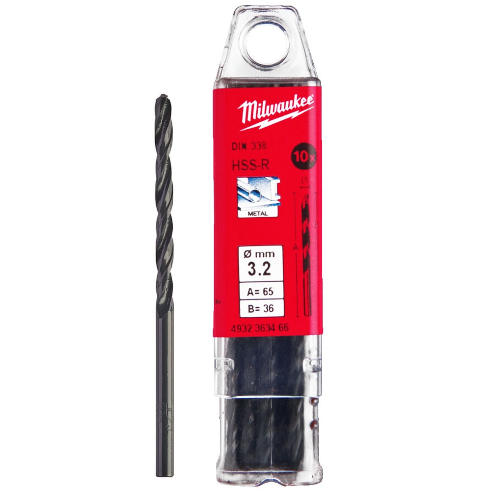 Сверло по металлу 3,2х65 мм HSS-R (10 шт) Milwaukee (4932363466)