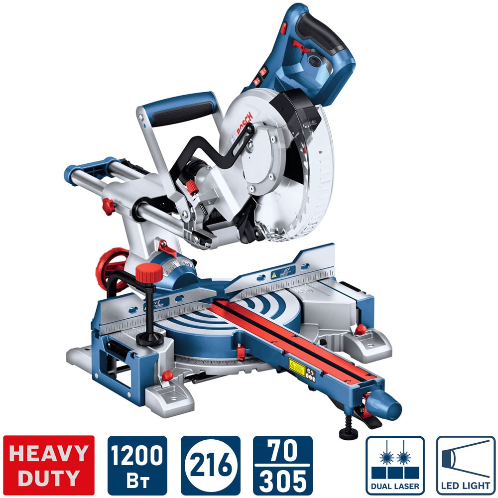 Торцовочная пила GCM 305-216 D (1200Вт / 216*30мм / 70*305мм / Dual-лазер), BOSCH