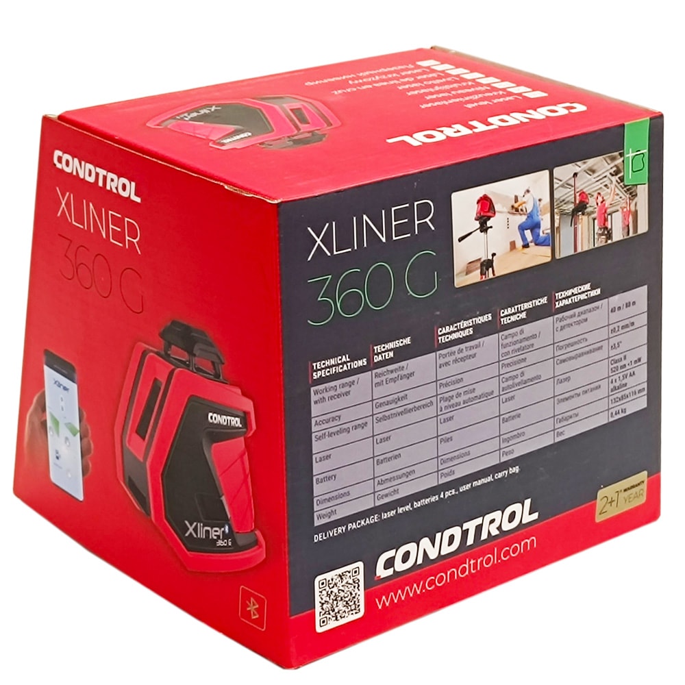 Нивелир лазерный XLiner 360G (Зеленый / 40/80 м / 2 луча / ± 0.2 мм/м / Сумка), CONDTROL, фото 3