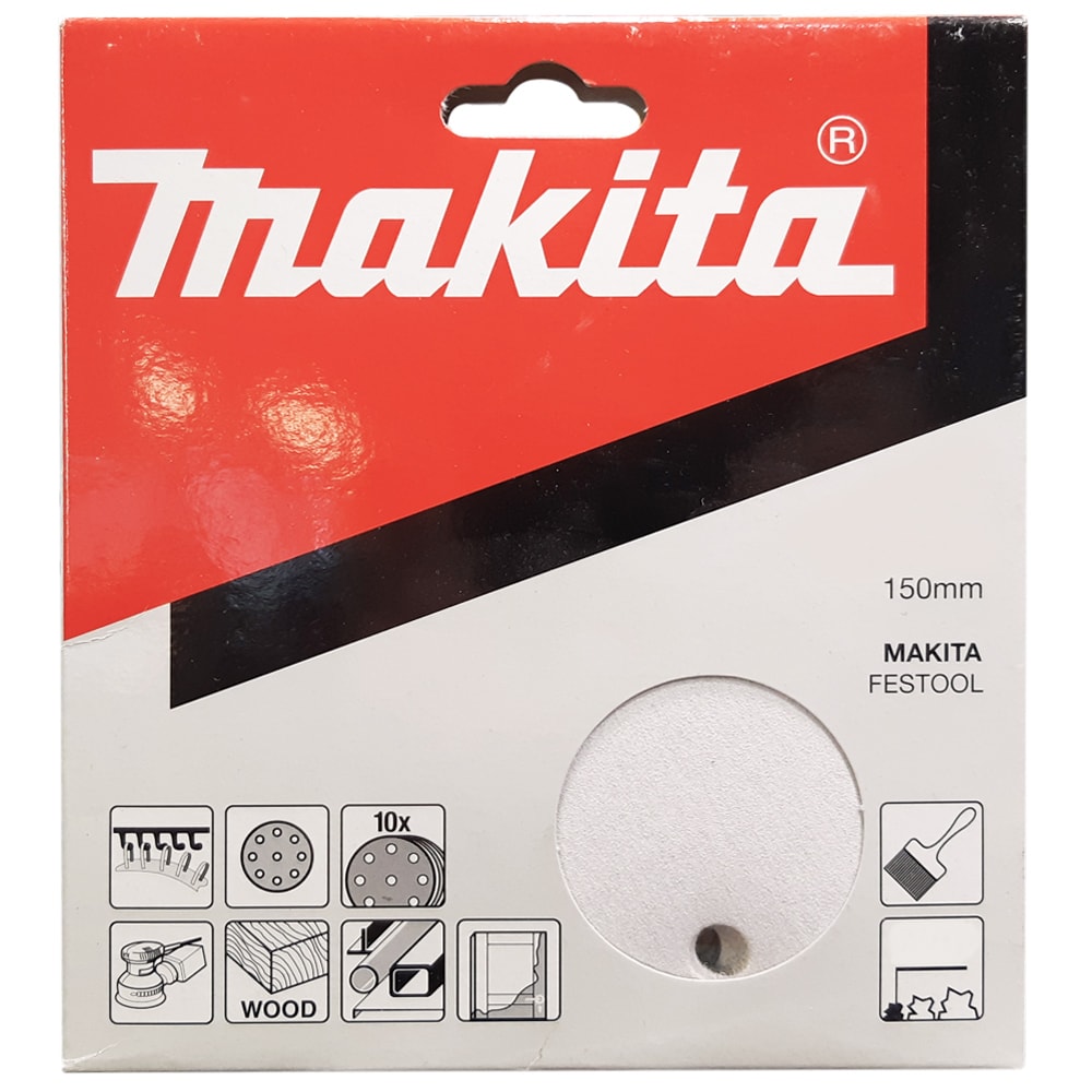 Шлифлист 150 мм, K60 8 отв. (белый / 10 шт), MAKITA