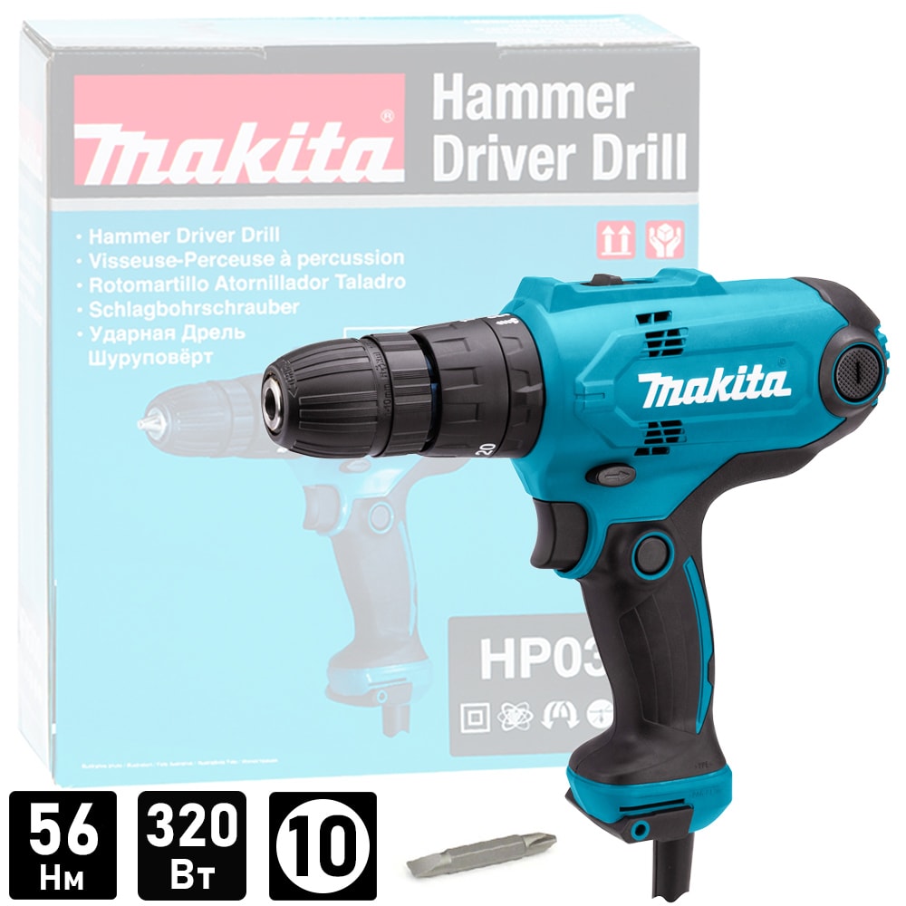 Шуруповерт электрический HP0300 (ударный / 320 Вт / 56 Nm), MAKITA