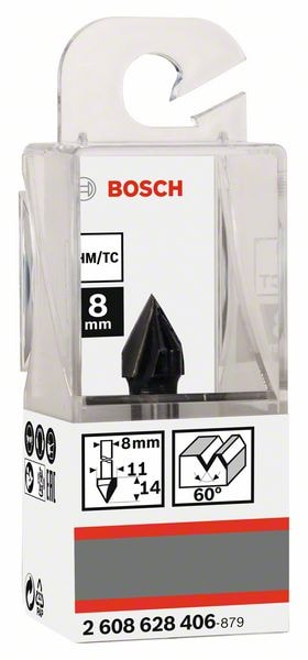 Фреза V-образная 60° 11x14x45 / хв 8 мм BOSCH (2608628406), фото 2