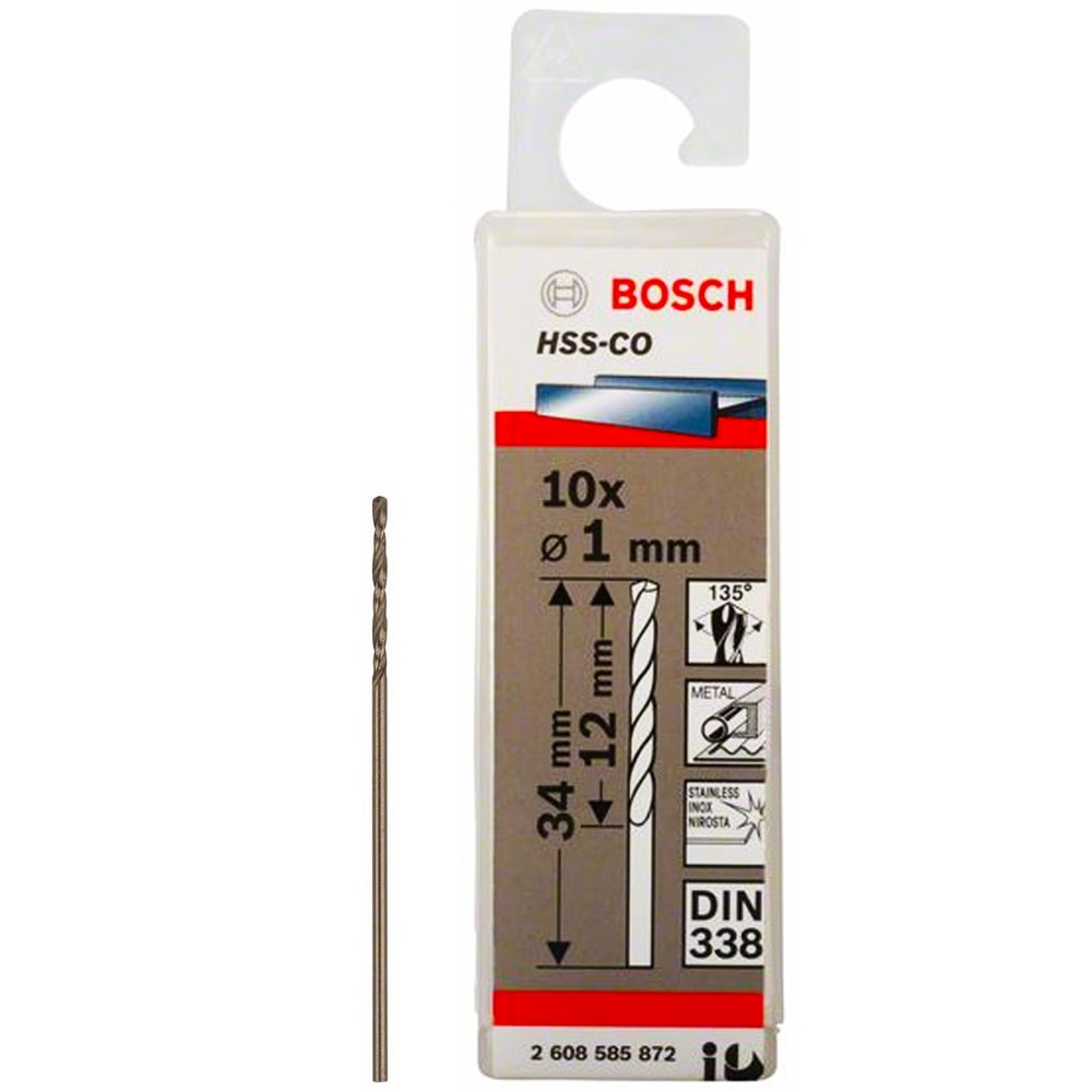 Сверло по металлу HSS-Co 1,0x12x34 мм (10 шт), BOSCH