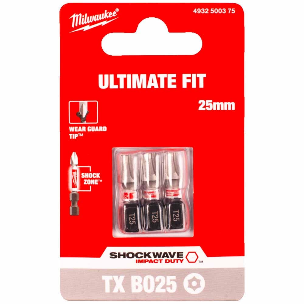 Бита ударная Shockwave Impact Duty TX BO25 25 мм (3 шт) Milwaukee (4932500375)