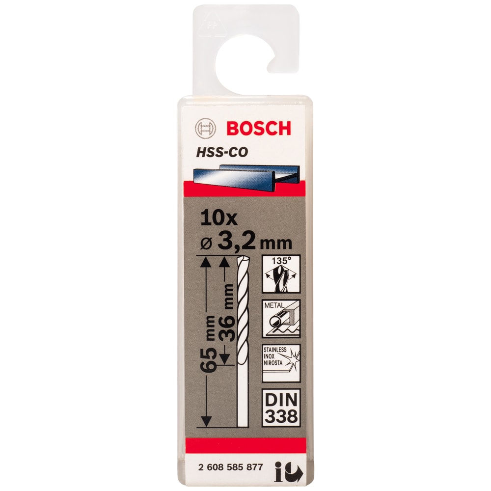 Сверло по металлу HSS-Co 3,2x36x65 мм (10 шт) BOSCH (2608585877)