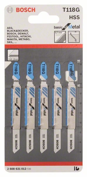 Пилка для лобзика T118G Basic for Metal (5 шт) BOSCH (2608631012)