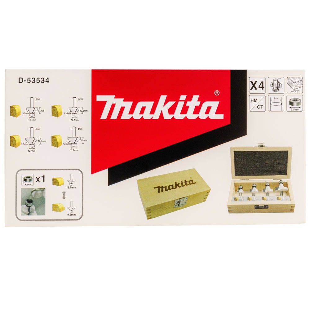 Набор фрез по дереву для закругления (4 шт / хв 8 мм) MAKITA (D-53534), фото 6