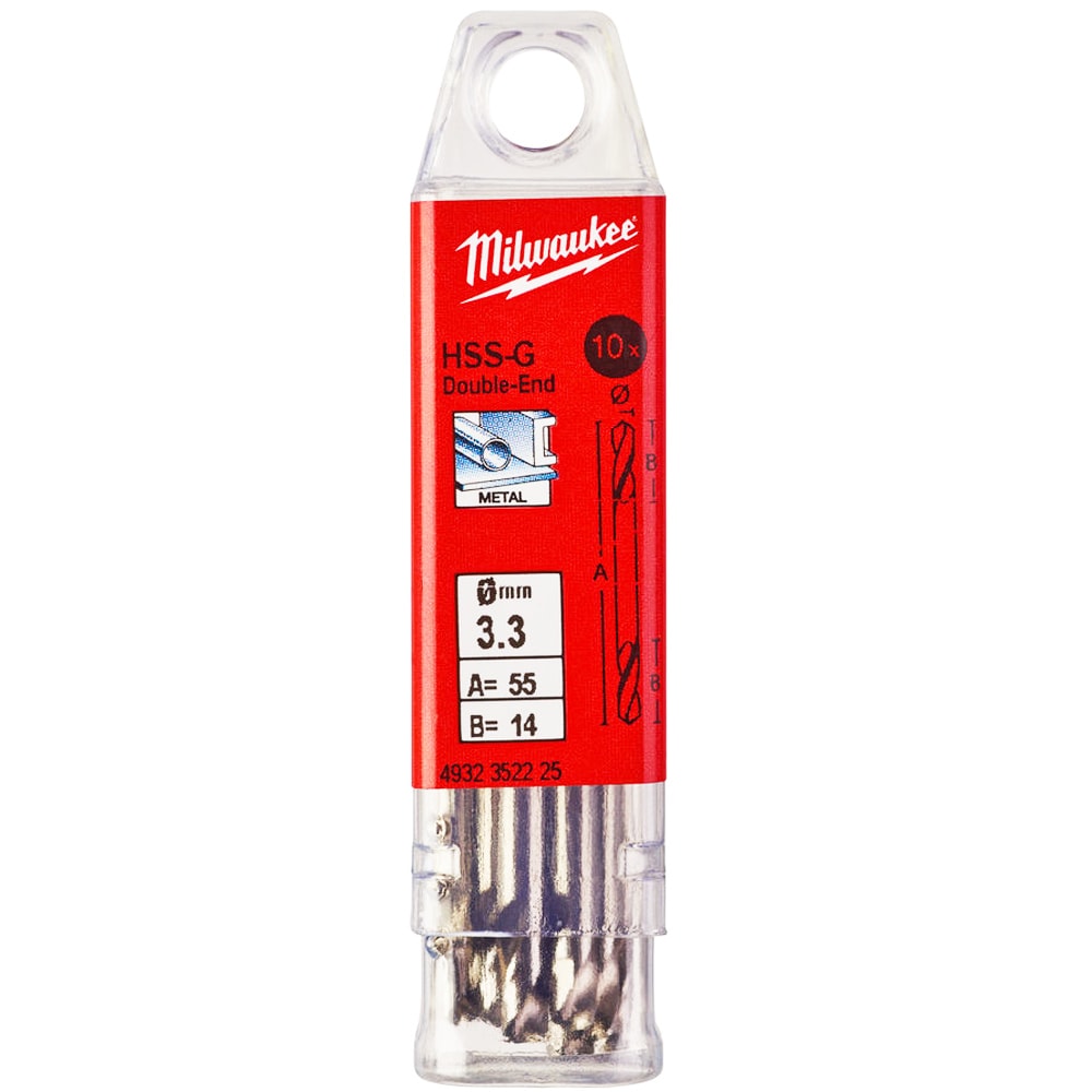 Сверло по металлу двухстороннее 3.3x55 мм HSS-G (10 шт) Round Shank Milwaukee (4932352225), фото 3