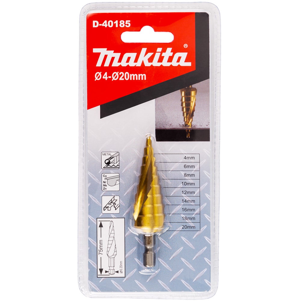 Сверло ступенчатое по металлу HSS-TiN 4-20 мм 1/4" (спиральный желобок) MAKITA (D-40185)