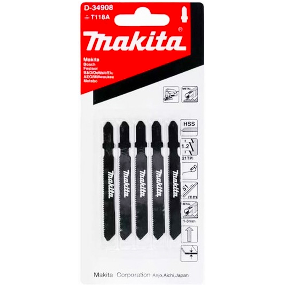 Пилка для лобзика T118A (5 шт) по металлу MAKITA (D-34908)
