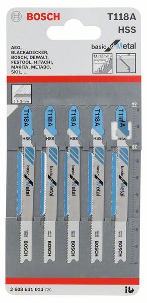 Пилка для лобзика T 118 A Basik for Metal (5 шт), BOSCH