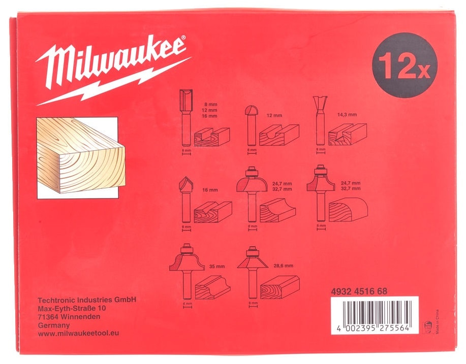 Набор фрез по дереву 8 мм (12 шт) Milwaukee (4932451668), фото 2