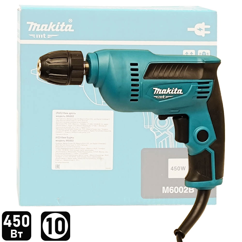 Дрель безударная M6002B (450 Вт / БЗП_0,8-10 мм / Коробка), MAKITA