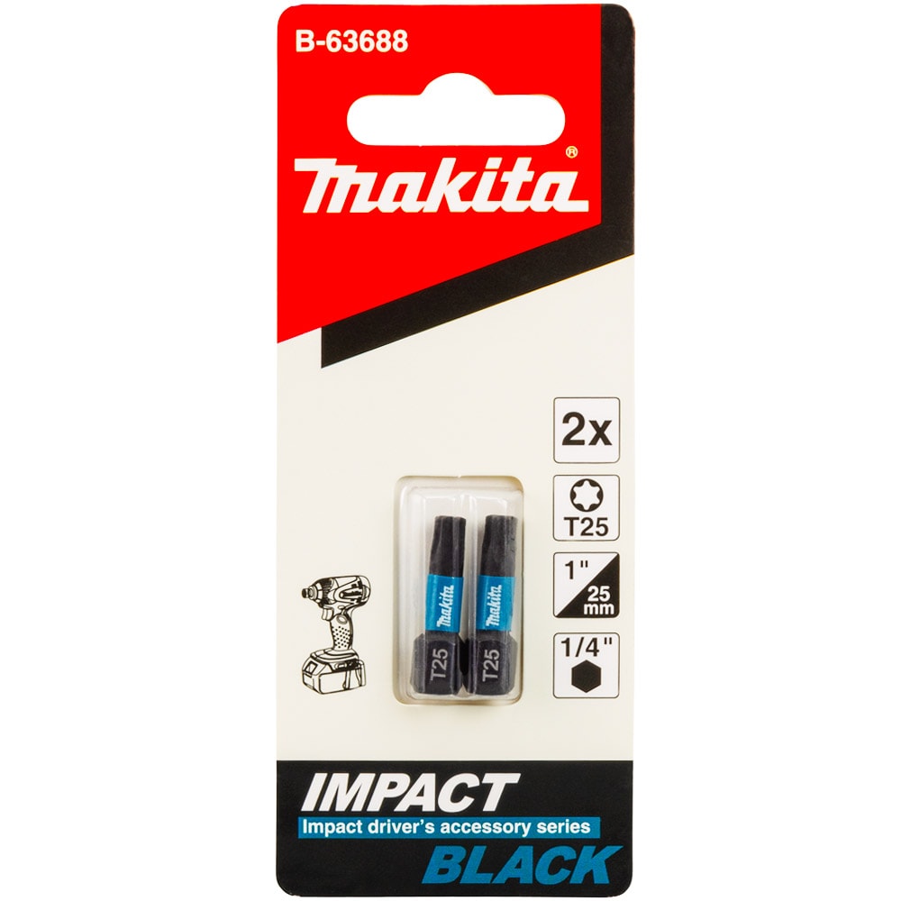 Бита ударная T25 25 мм Impact Black (2 шт) MAKITA (B-63688)