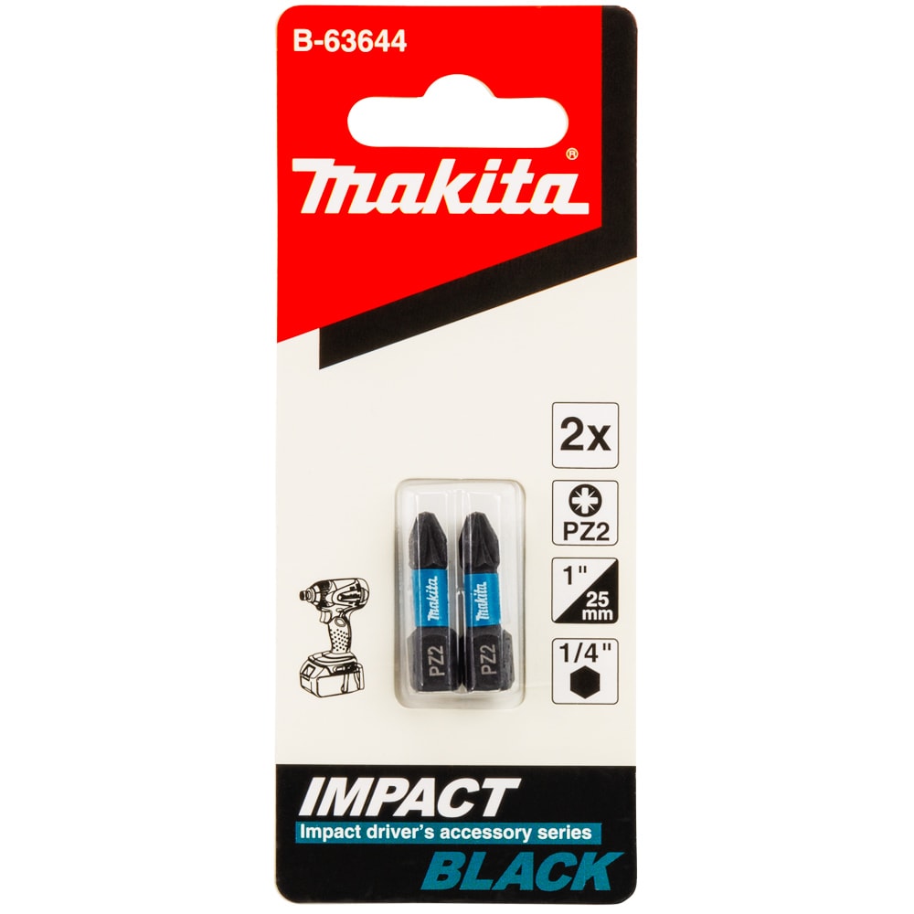 Бита ударная PZ2 25 мм Impact Black (2 шт) MAKITA (B-63644)